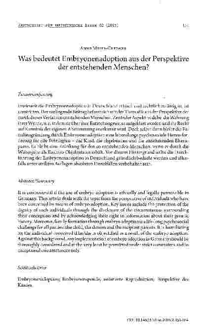 Vorschauseite 1: Was bedeutet Embryonenadoption aus der Perspektive der entstehenden Menschen?