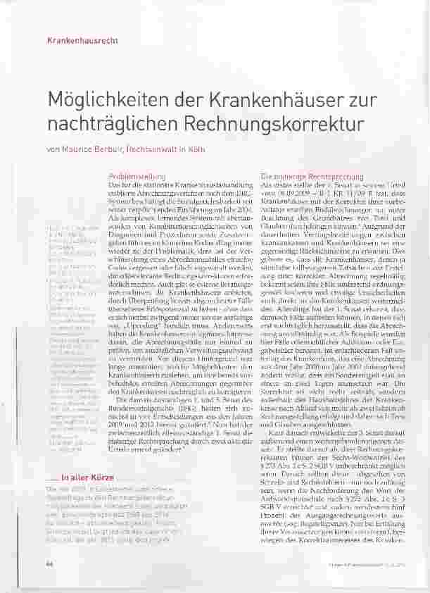 Vorschauseite 1: Möglichkeiten der Krankenhäuser zur nachträglichen Rechnungskorrektur