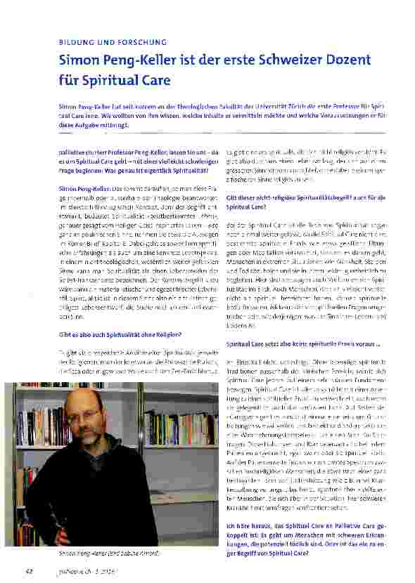 Vorschauseite 1: Simon Peng-Keller ist der erste Schweizer Dozent für Spiritual Care