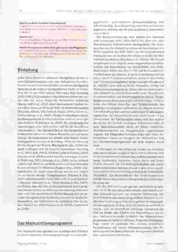 Vorschauseite 2: Mainutritionsmanagement in medizinischen Kliniken eines schweizerischen Zentrumsspitais: Erleben und Sichtweisen von Patient(inn)en