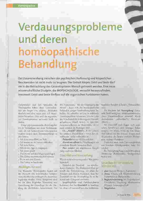 Vorschauseite 1: Verdauungsprobleme und deren homöopathische Behandlung
