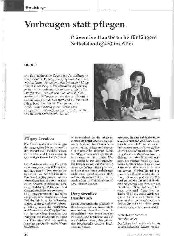 Vorschauseite 1: Vorbeugen statt pflegenPräventive Hausbesuche für längere Selbstständigkeit im. Alter