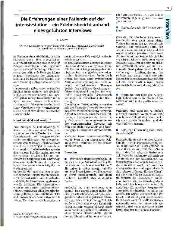 Vorschauseite 1: Die Erfahrungen einer Patientin auf der Intensivstation - ein Erlebnisbericht anhand eines geführten Interviews