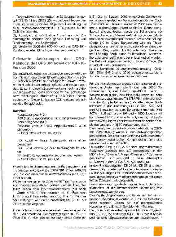 Vorschauseite 2: G- DRG- Version 2006 - Auswirkungen auf unser Fachgebiet