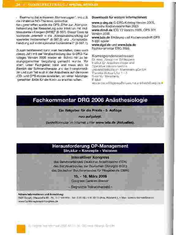 Vorschauseite 3: G- DRG- Version 2006 - Auswirkungen auf unser Fachgebiet