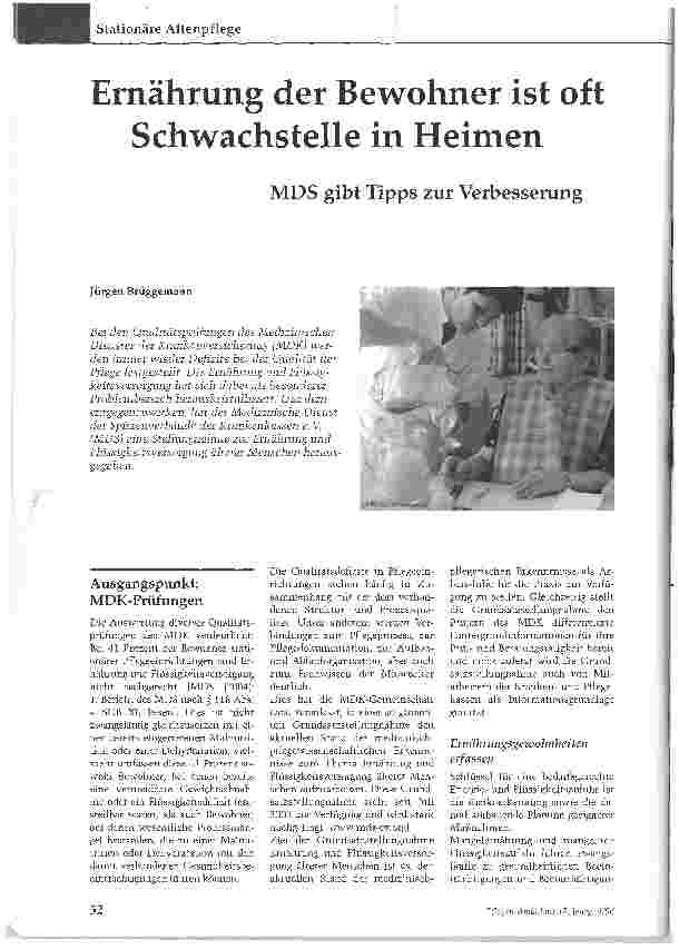 Vorschauseite 1: Ernährung der Bewohner ist oft Schwachstelle in Heimen