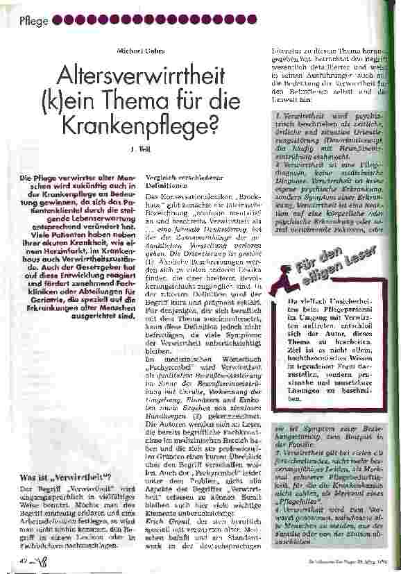 Vorschauseite 1: Altersverwirrtheit (k)ein Thema für die Krankenpflege? 1. Teil