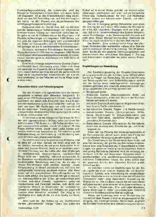 Vorschauseite 2: Die psychiatrische Versorgung in der BRD Schwerpunkte aus der Enquete über die Lage der Psychiatrie in der BRD
