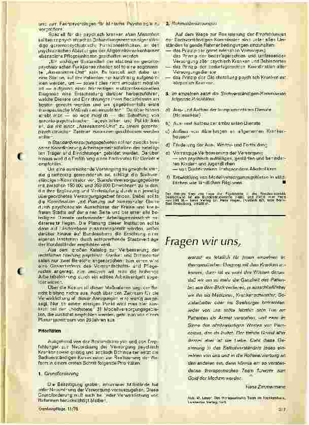 Vorschauseite 4: Die psychiatrische Versorgung in der BRD Schwerpunkte aus der Enquete über die Lage der Psychiatrie in der BRD