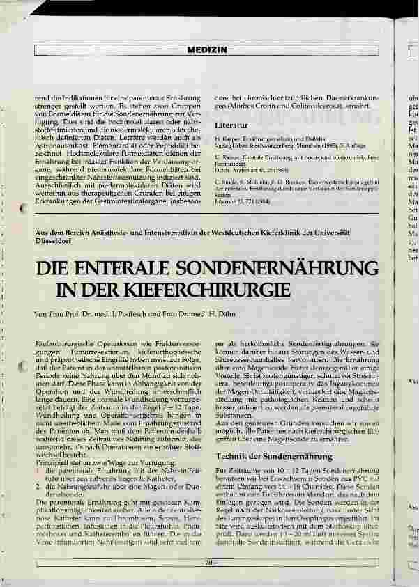 Vorschauseite 3: Die enterale Sondenernährung in der inneren Medizin