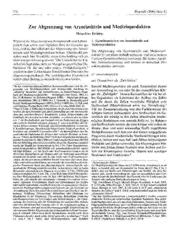 Vorschauseite 1: Zur Abgrenzung von Arzneimitteln und Medizinprodukten