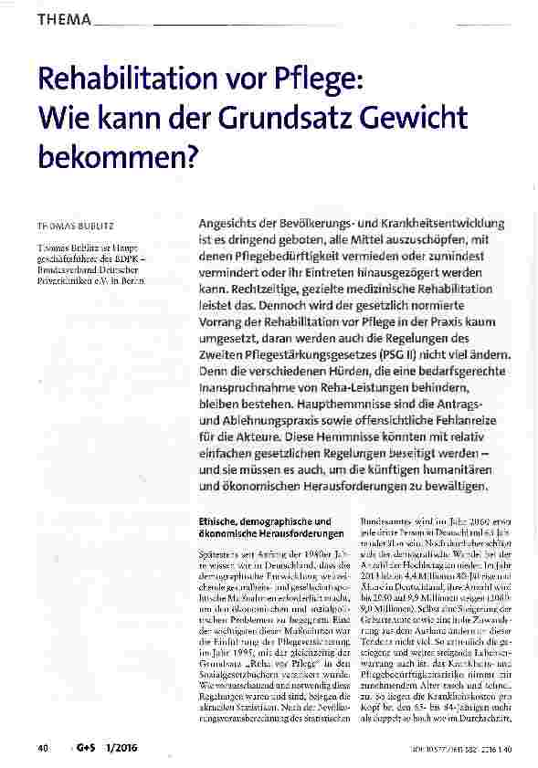 Vorschauseite 1: Rehabilitation vor Pflege: Wie kann der Grundsatz Gewicht bekommen?