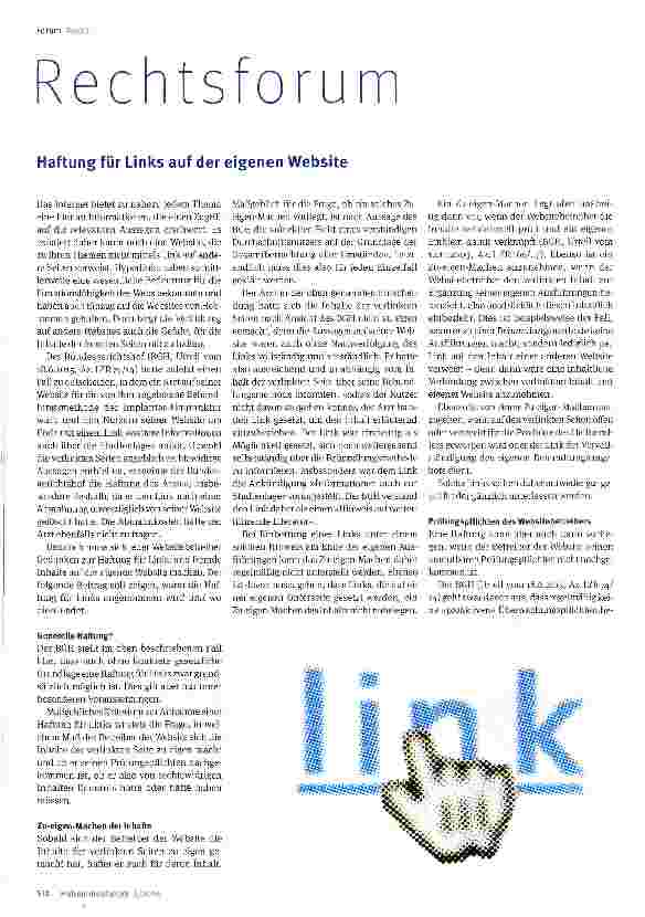 Vorschauseite 1: Haftung für Links auf der eigenen Website