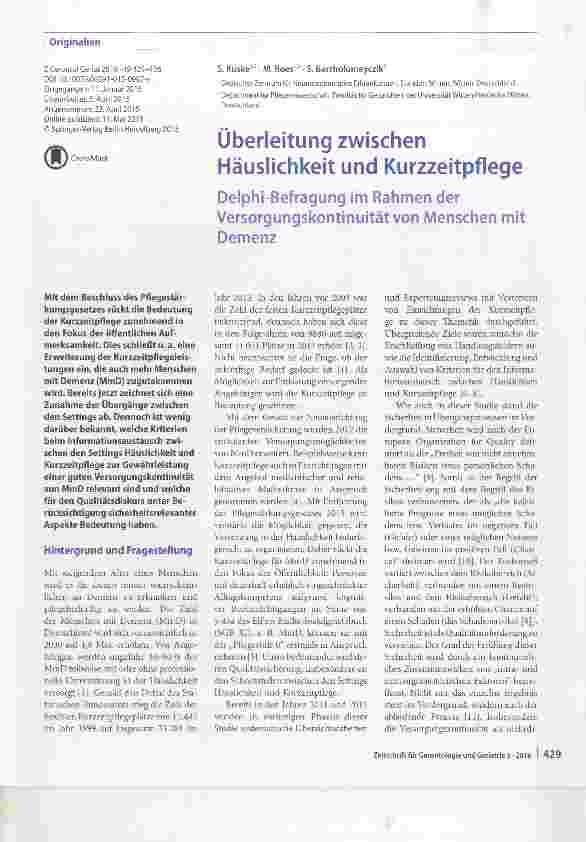Vorschauseite 1: Überleitung zwischen Häuslichkeit und Kurzzeitpflege