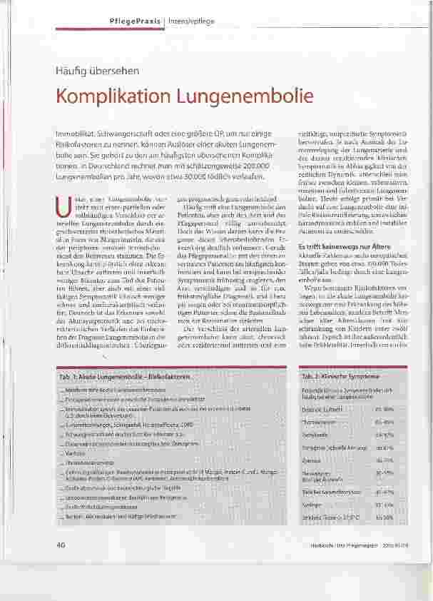Vorschauseite 1: Häufig übersehen Komplikation Lungenembolie