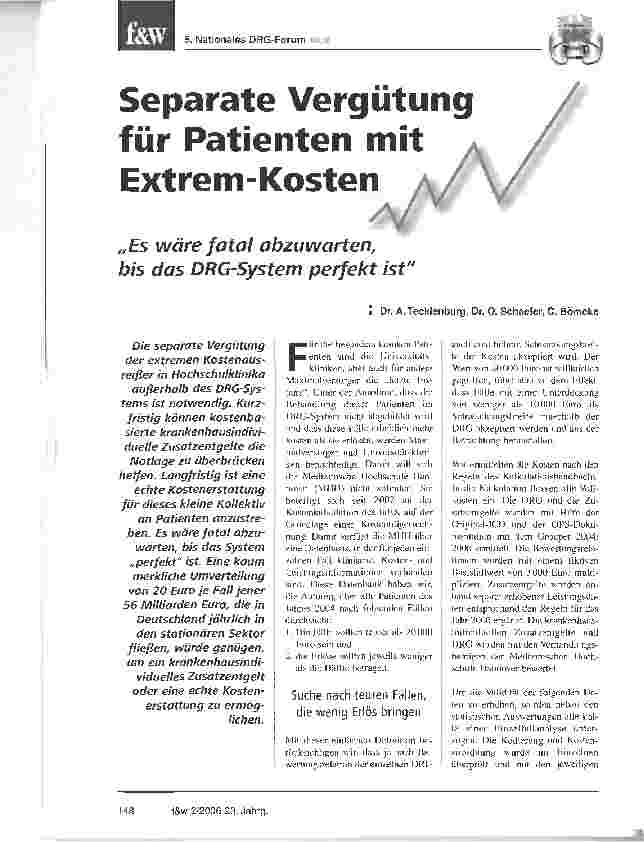 Vorschauseite 1: Separate Vergütung für Patienten mit Extrem-KostenEs wäre fatal abzuwarten, bis das DRG-System perfekt ist