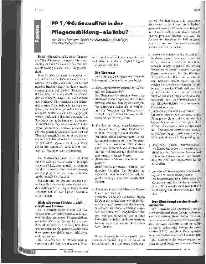 Vorschauseite 1: PP 1/96: Sexualität in der Pflegeausbildung - ein Tabu?