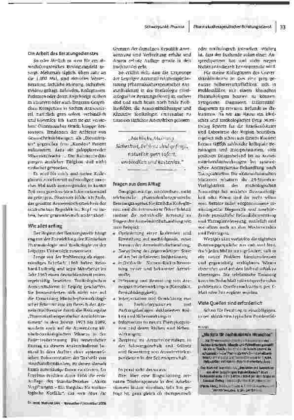 Vorschauseite 2: Zu Risiken und Nebenwirkungen fragen Sie...Der Pharmakotherapeutische Beratungsdienst in Leipzig