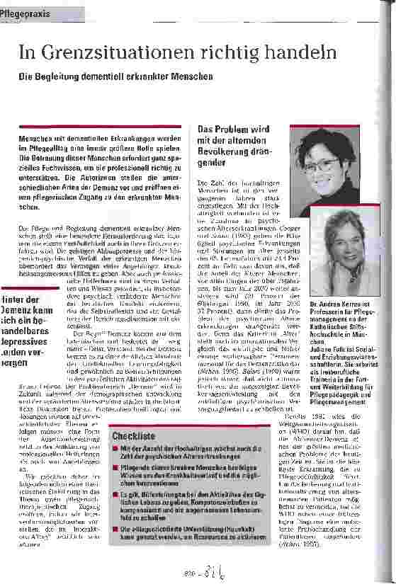 Vorschauseite 1: In Grenzsituationen richtig handeln Die Begleitung dementiell erkrankter Menschen