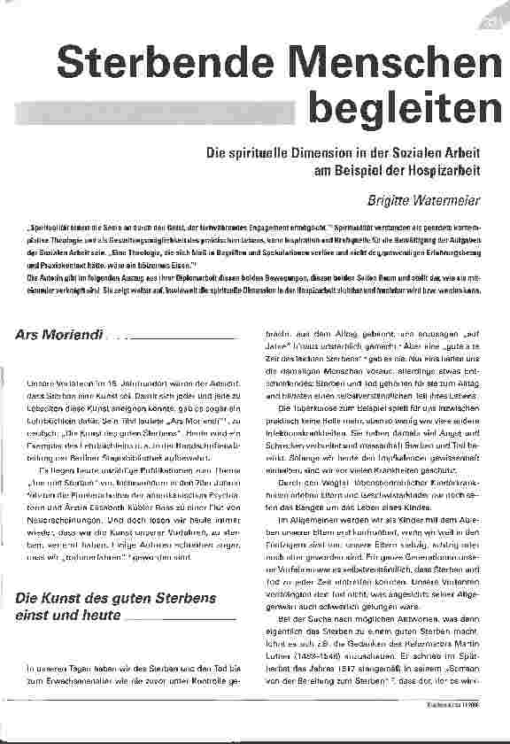Vorschauseite 1: Sterbende Menschen begleiten - Die spirituelle Dimension in der Sozialen Arbeit am Beispiel der Hospizarbeit