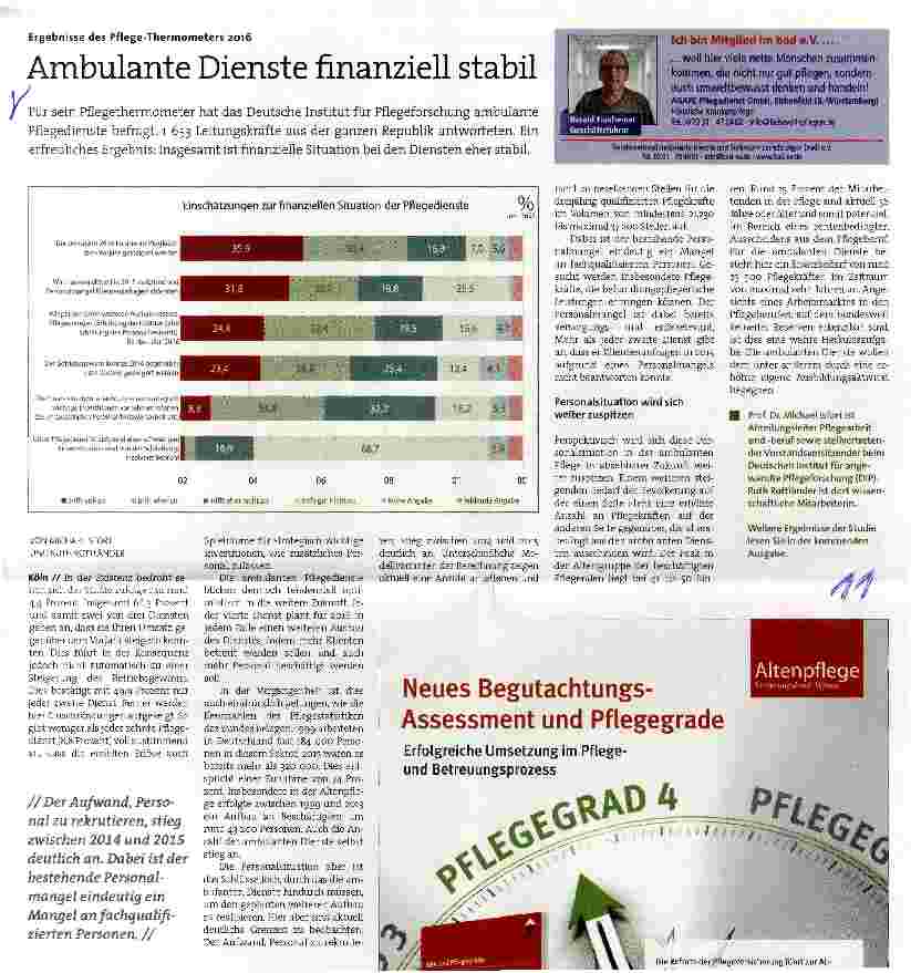 Vorschauseite 1: Ergebnisse des Pflege-Thermometers 2016 Ambulante Dienste finanziell stabil