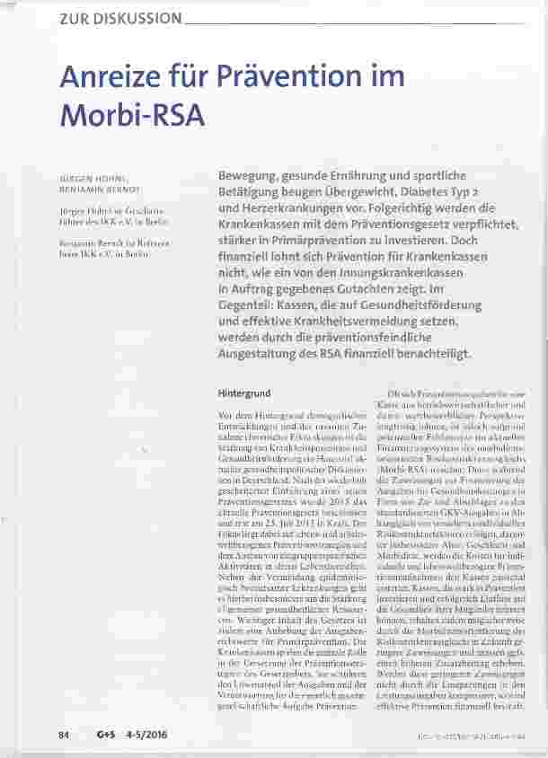Vorschauseite 1: Anreize für Prävention im Morbi-RSA