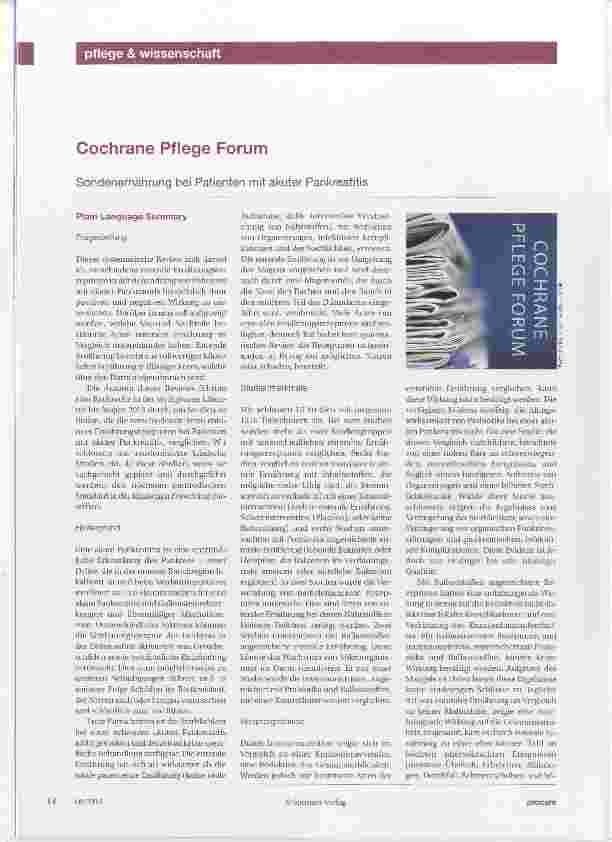 Vorschauseite 1: Cochrane Pflege Forum