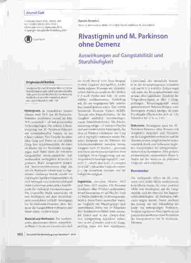 Vorschauseite 1: Rivastigmin und M. Parkinson ohne Demenz