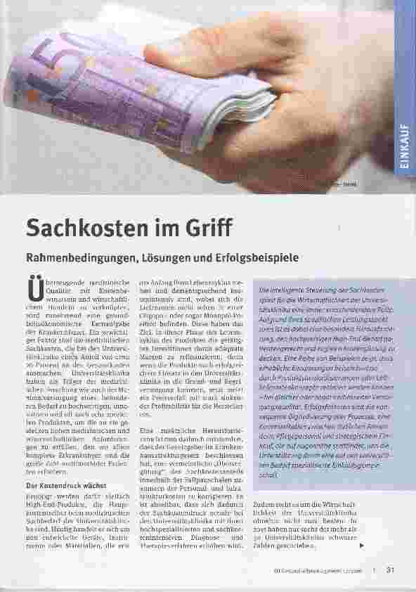 Vorschauseite 1: Sachkosten im Griff Rahmenbedingungen, Lösungen und Erfolgsbeispiele