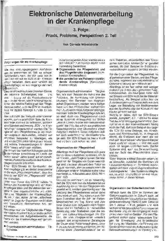 Vorschauseite 1: Elektronische Datenverarbeitung in der Krankenpflege 3. Folge: Praxis, Probleme, Perspektiven 2. Teil
