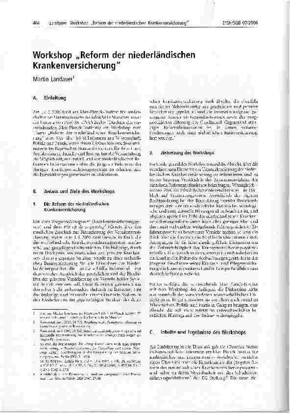 Vorschauseite 1: Workshop Reform der niederländischen Krankenversicherung