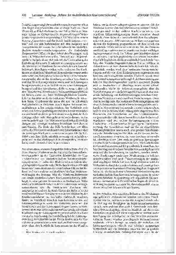 Vorschauseite 3: Workshop Reform der niederländischen Krankenversicherung