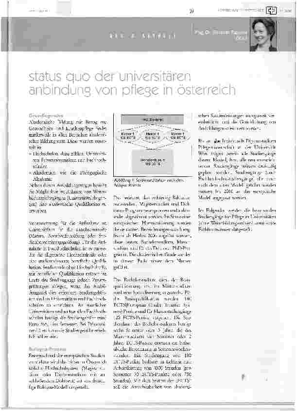 Vorschauseite 1: Status quo der universitären anbindung von pflege in Österreich