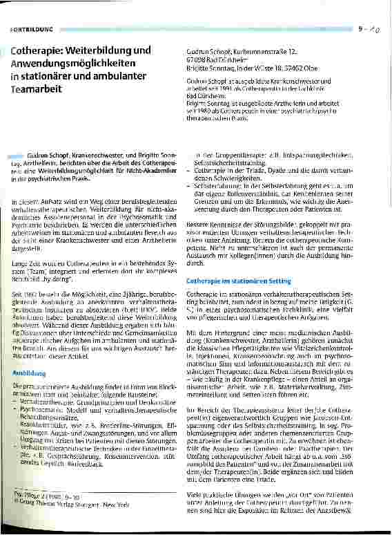 Vorschauseite 1: Cotherapie: Weiterbildung und Anwendungsmöglichkeiten in stationärer und ambulanter Teamarbeit