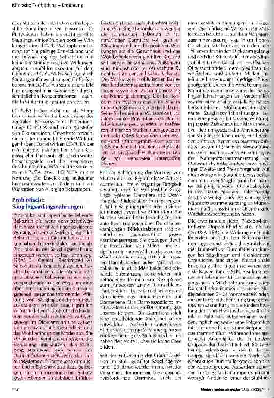 Vorschauseite 6: Klin. Fortbildung- Ernährung Der Wandel in der Zusammensetzung von Säuglingsmilch