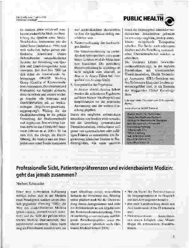 Vorschauseite 1: Professionelle Sicht, Patientenpräferenzen und evidenzbasierte Medizin: geht das jemals zusammen?