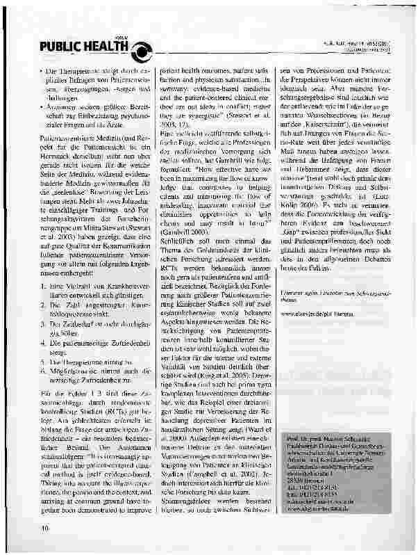 Vorschauseite 2: Professionelle Sicht, Patientenpräferenzen und evidenzbasierte Medizin: geht das jemals zusammen?