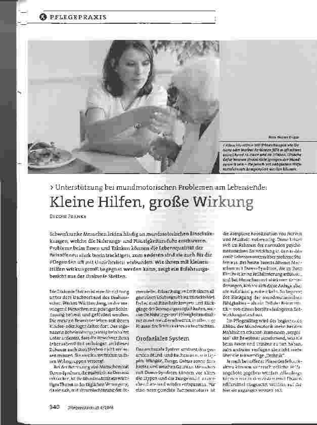 Vorschauseite 1: Kleine Hilfen, große WirkungUnterstützung bei mundmotorischen Problemen am Lebensende:
