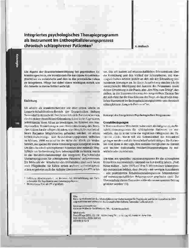 Vorschauseite 1: Integriertes psychologisches Therapieprogramm als Instrument im Enthospitalisierungsprozess chronisch schizophrener Patienten