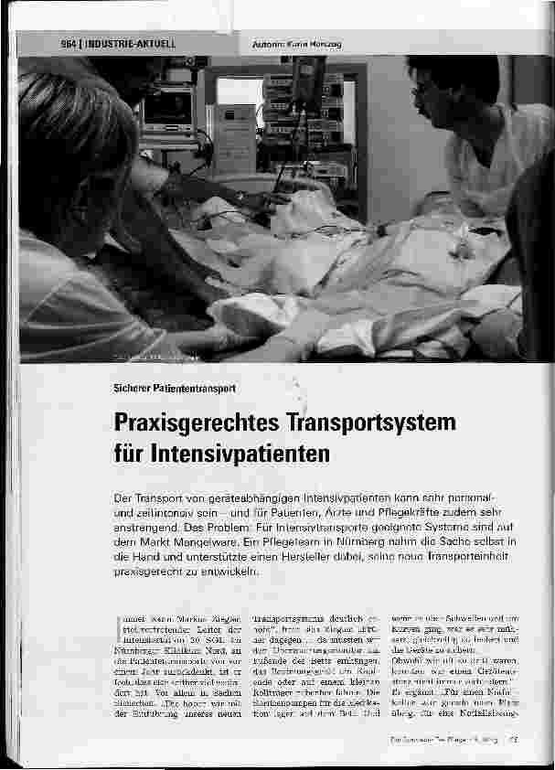 Vorschauseite 1: Sicherer Patiententransport - Praxisgerechtes Transportsystem für Intensivpatienten
