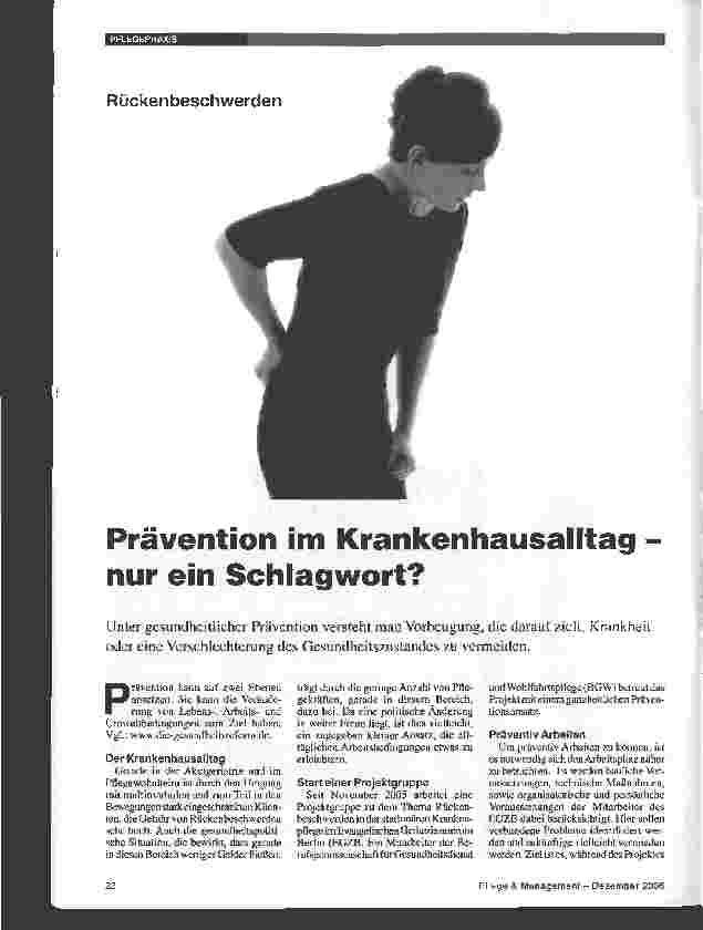 Vorschauseite 1: Rückenbeschwerden - Prävention im Krankenhausalltag - nur ein Schlagwort?