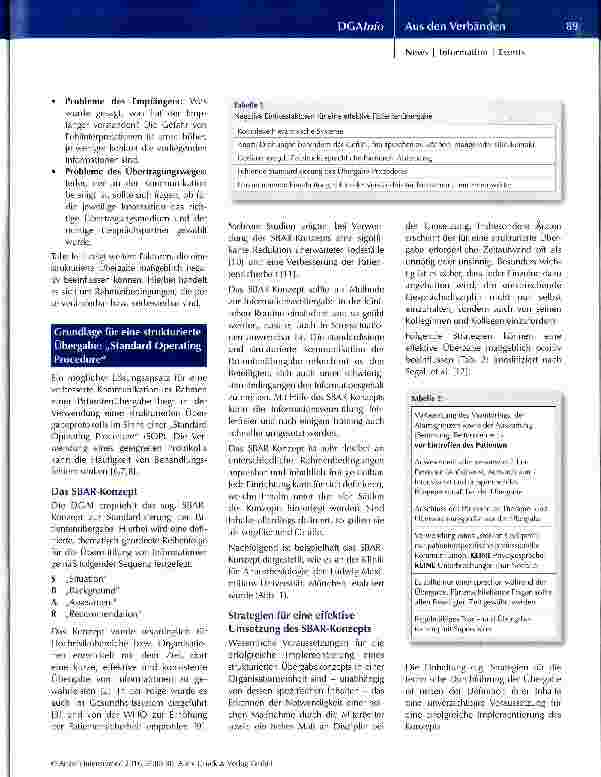 Vorschauseite 2: Strukturierte Patientenübergabe in der perioperativen Phase - Das SBAR-Konzept