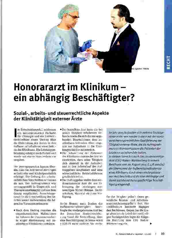 Vorschauseite 1: Honorararzt im Klinikum -ein abhängig Beschäftigter?