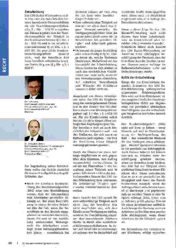 Vorschauseite 2: Honorararzt im Klinikum -ein abhängig Beschäftigter?