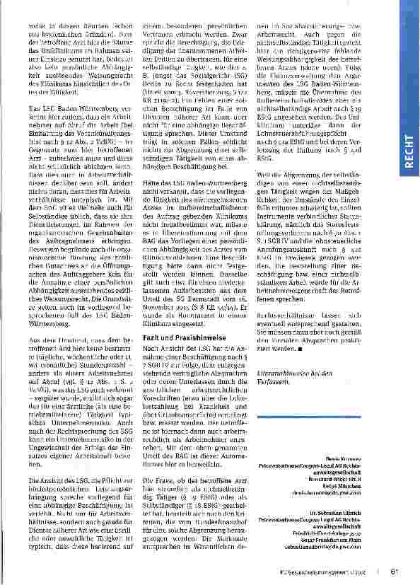 Vorschauseite 3: Honorararzt im Klinikum -ein abhängig Beschäftigter?
