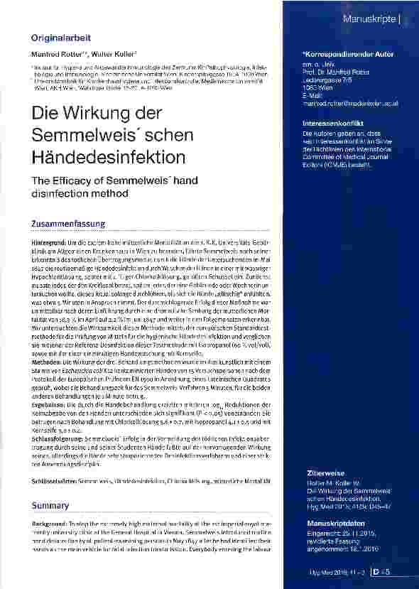 Vorschauseite 1: Die Wirkung der Semmelweisschen Händedesinfektion