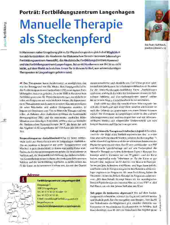 Vorschauseite 1: Manuelle Therapie als SteckenpferdPorträt: Fortbildungszentrum Langenhagen