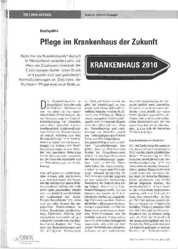 Vorschauseite 1: Pflege im Krankenhaus der Zukunft