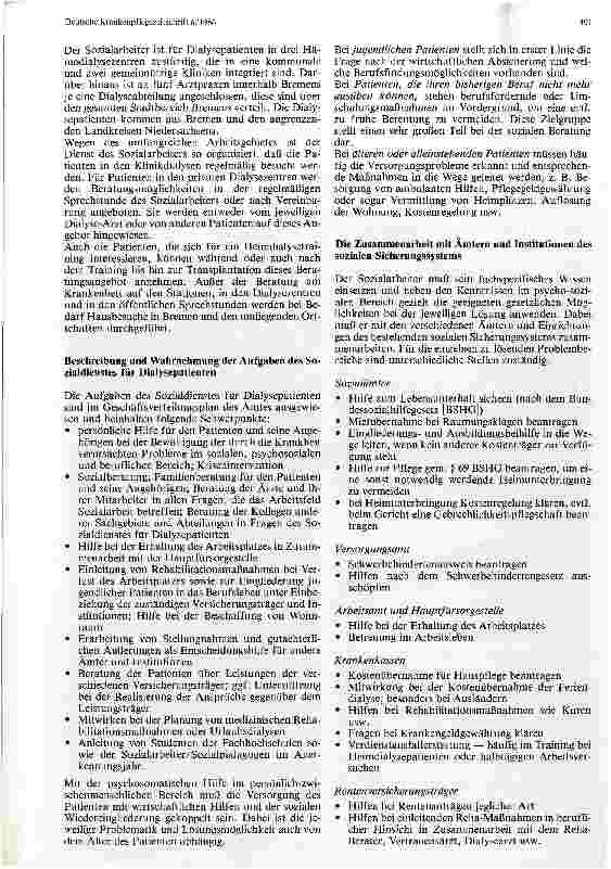 Vorschauseite 2: Aufgaben des Sozialarbeiters bei der Betreuung von Dialysepatienten