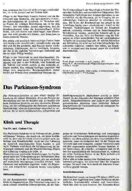 Vorschauseite 1: Das Parkinson-Syndrom Klinik und Therapie